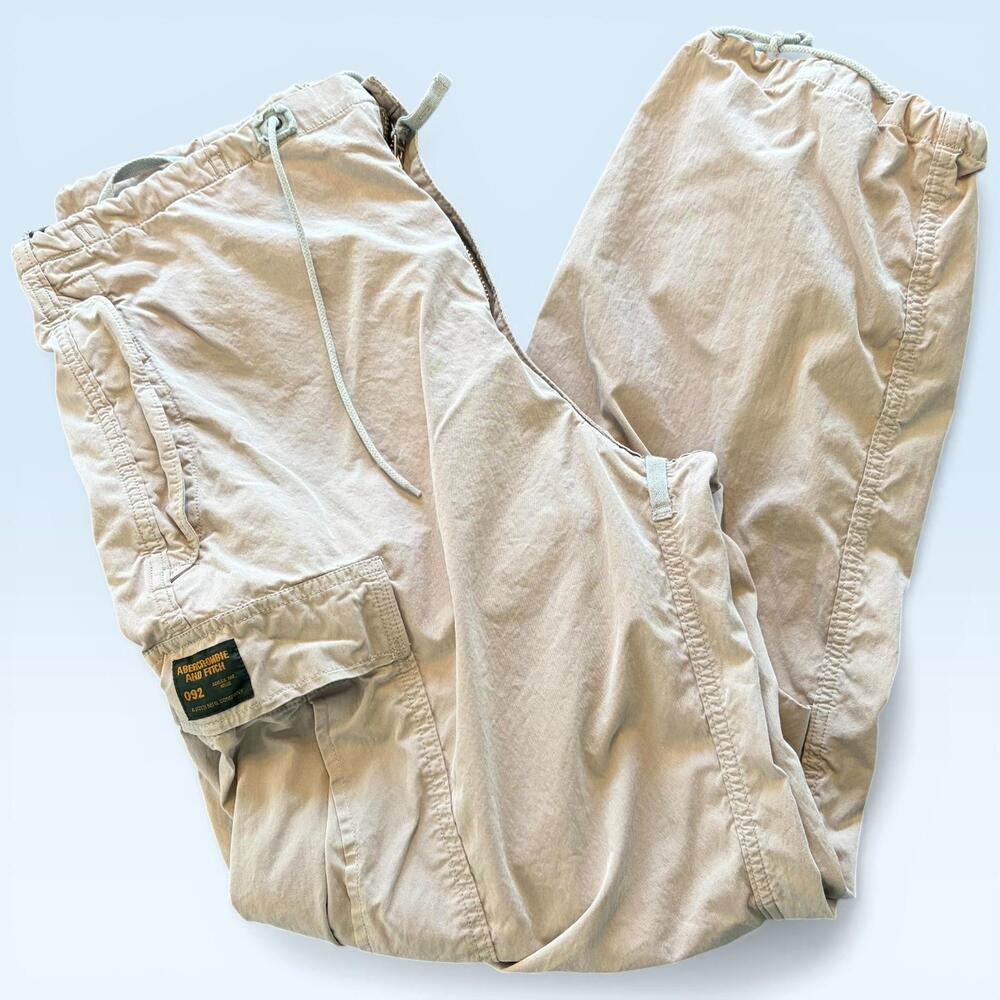 Abercrombie & Fitch Pants Mens 37x29 Beige Cargo Drawstring Paratrooper Utility